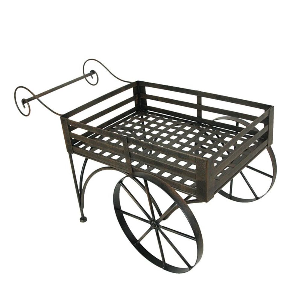 26 Inch Rustic Brown Metal Wagon Cart Plant Stand